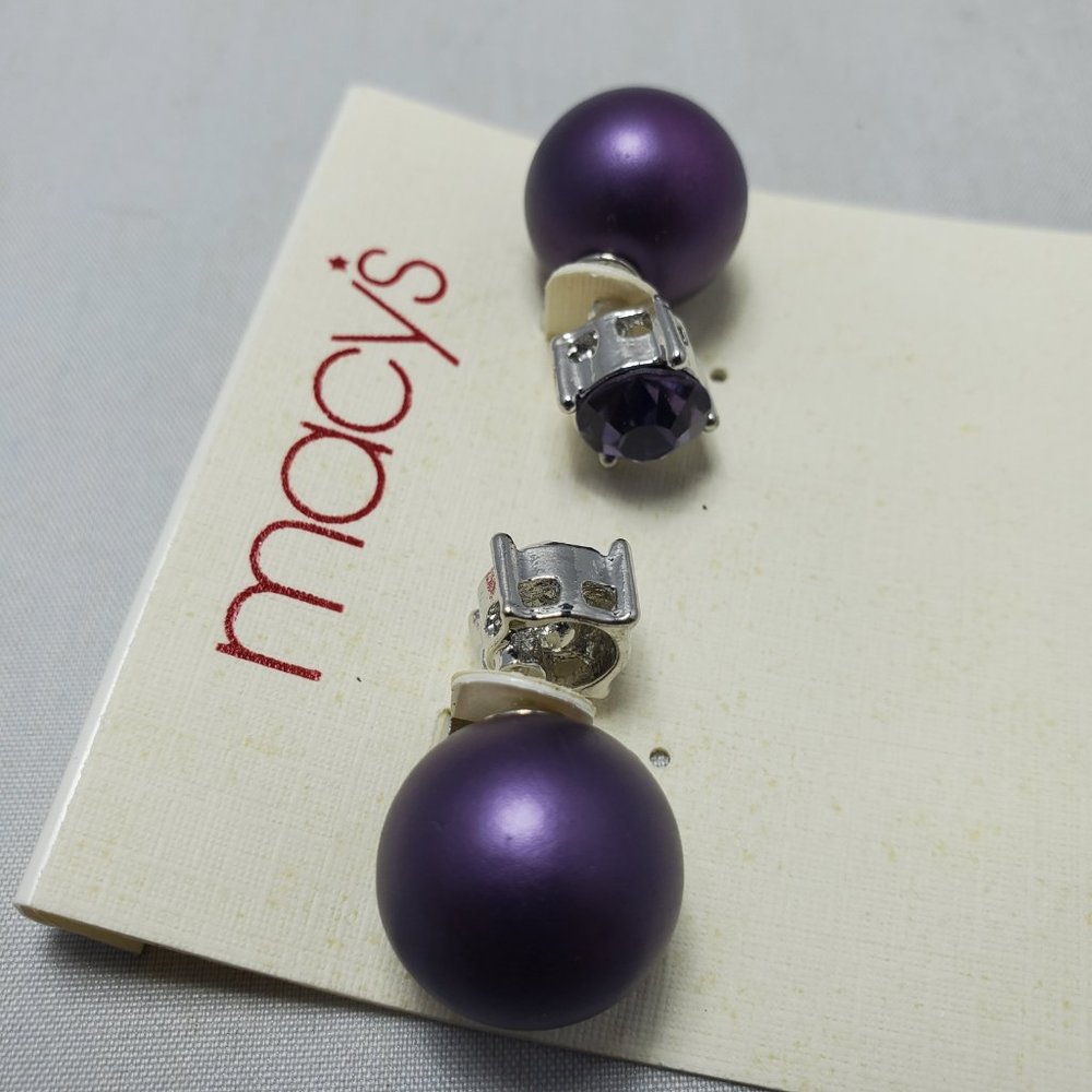 Macy's Lilac /rhinestone reversible stud earrings - Picture 3 of 5